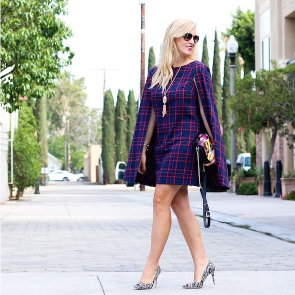 Trina Turk Blue and Red Plaid Mini Dress